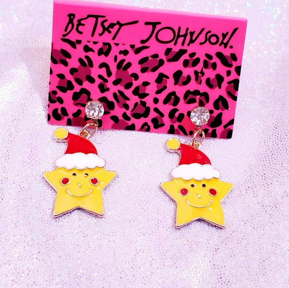 Gold plated crystal yellow red and white Christmas Santa Hat star earrings - Picture 9 of 12